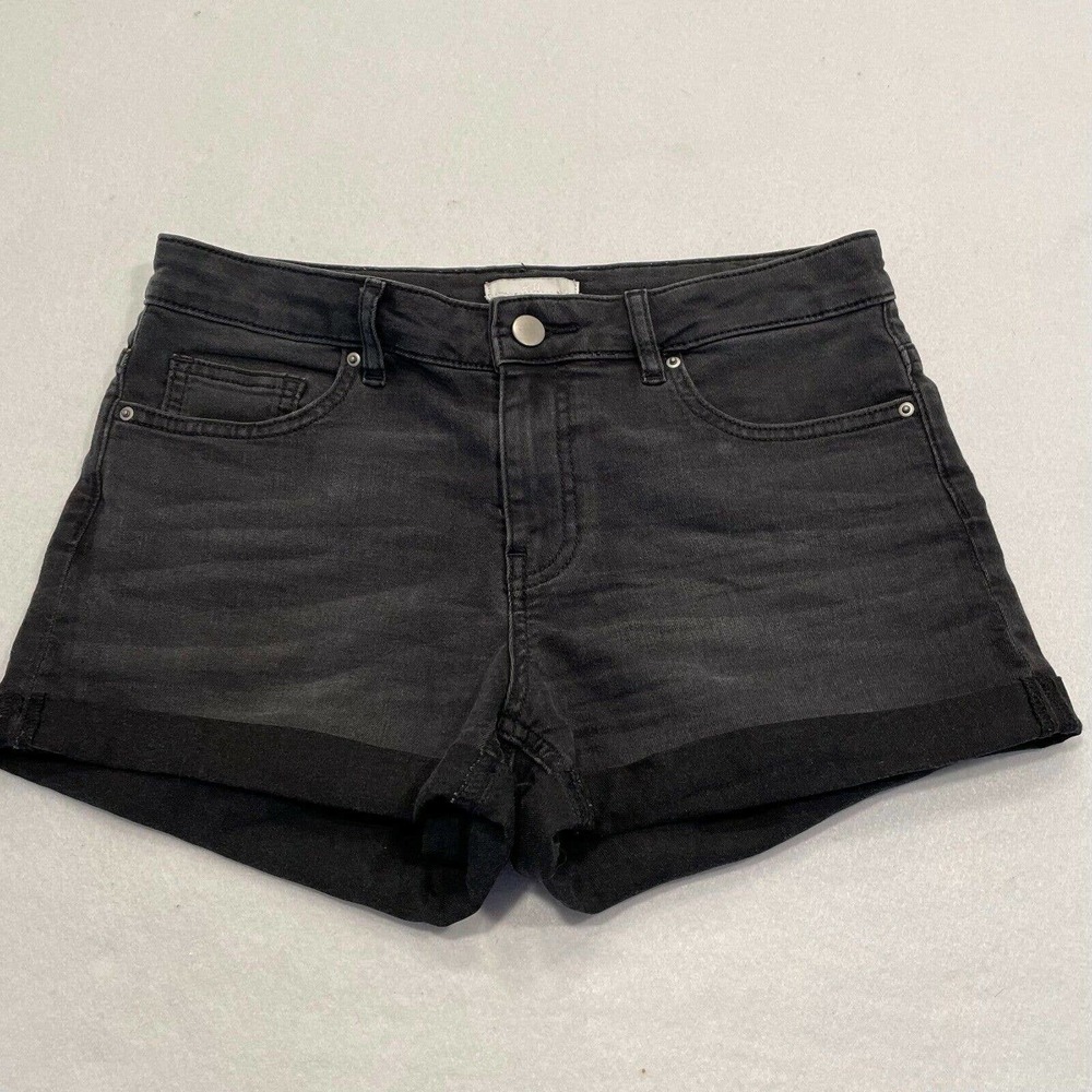 H&M Size 6 Womens Cuffed Stretch Denim Jean Shorts Black Charcoal Gray 2" Inseam